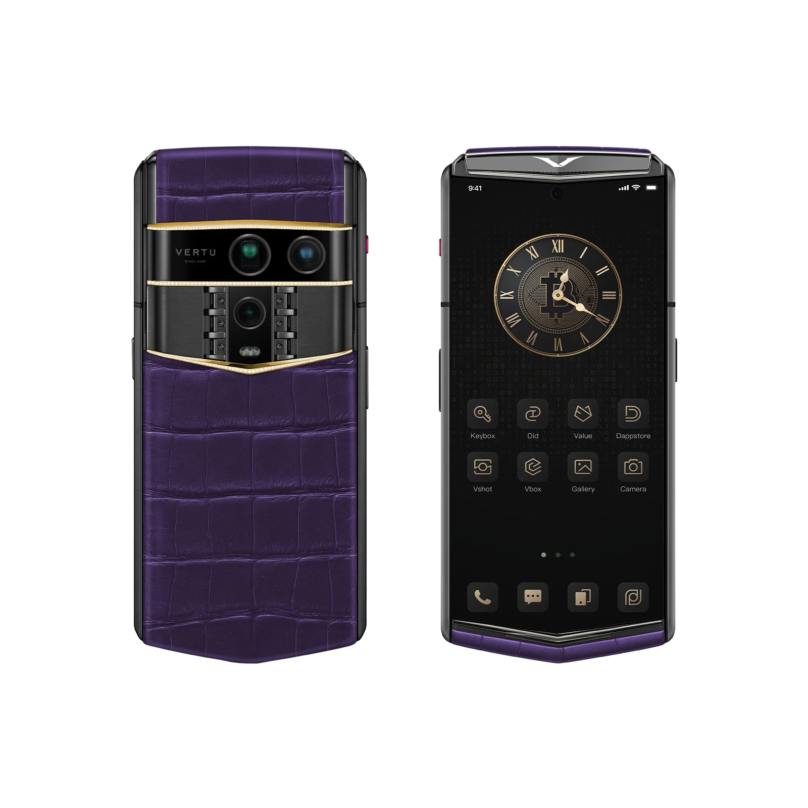 agent-q-bespoke-alligator-skin-grape-purple-front-back-6 جوال فيرتو ايجنت كيو مخصص جلد التمساح بنفسجي عنابي ذهبي V & ألماس - Image 1